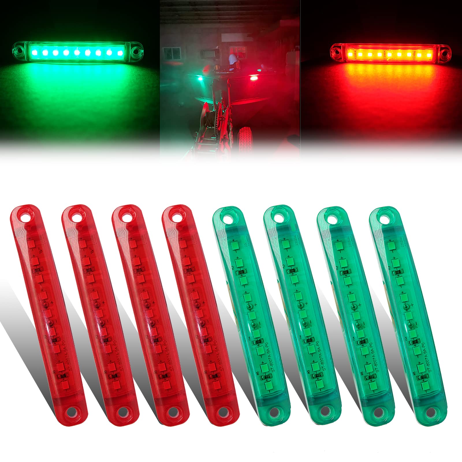 8Pcs Marine LED Boat Navigation Lights - Red & Green for Yachts & Fishing Boats