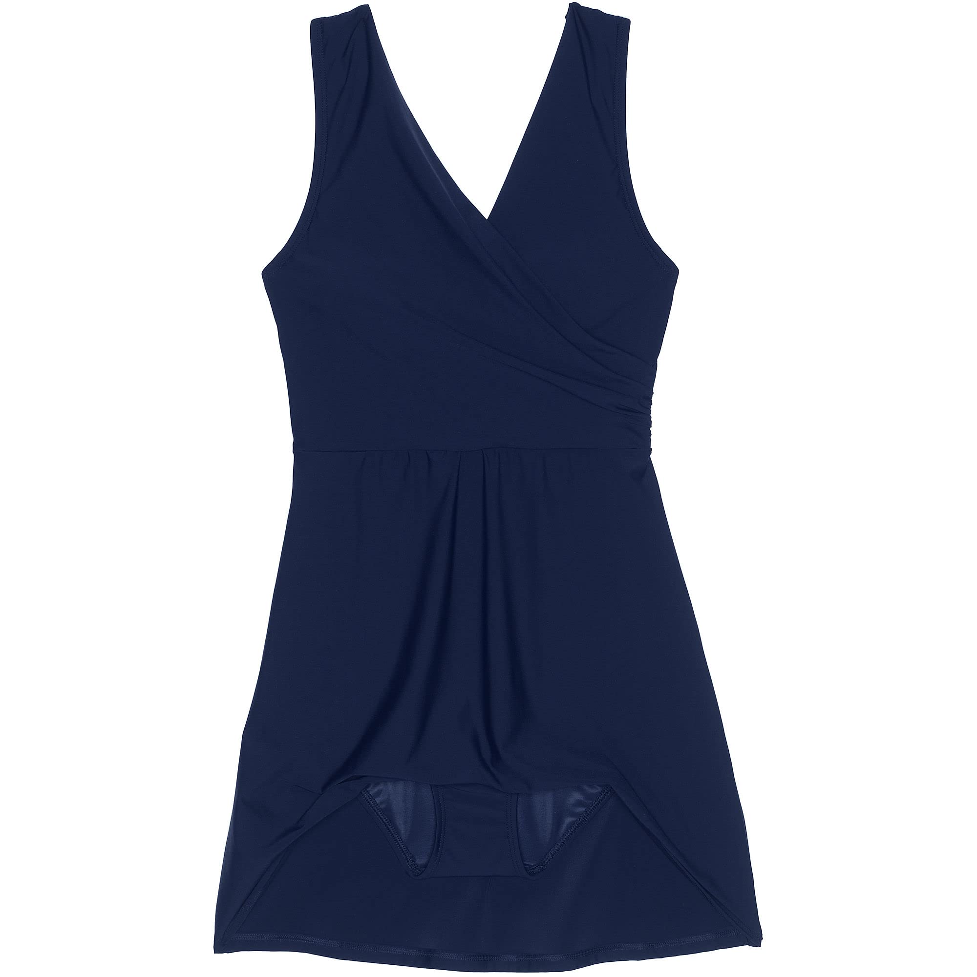 Lands' End Women's Tummy Control Surplice Wrap Swim Dress One Piece Swimsuit - Slimming Bathing Suit for Beach, Pool & Vacation | Plus Size Swimwear with UPF 50+ Sun Protection
