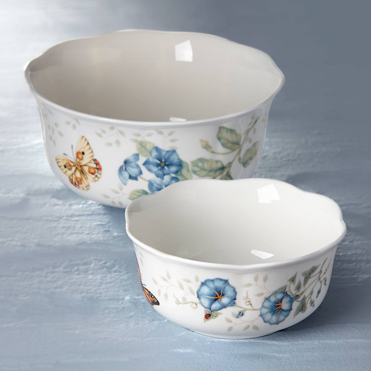 Butterfly Meadow 2-Piece Ceramic Bowl Set for Soup, Salad & Dessert - Elegant Floral Design Kitchenware for Dining & Entertaining