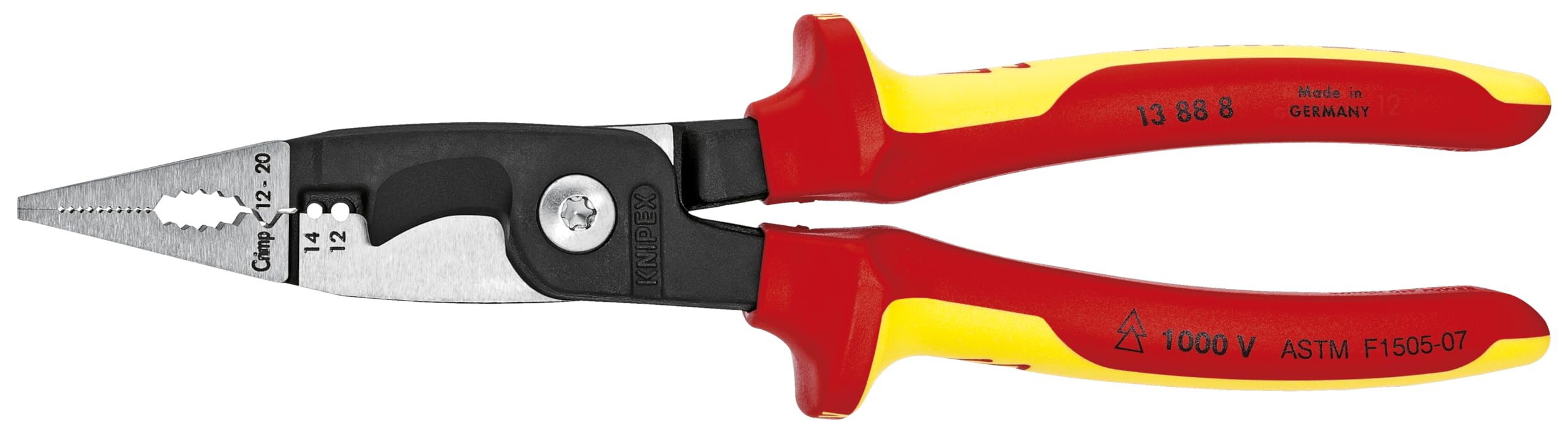 KNIPEX 13 88 8 US Electrical Installation Pliers - Professional Red/Yellow Hand Tool for Electricians | Perfect for Wiring, Cable Cutting & Electrical Repairs