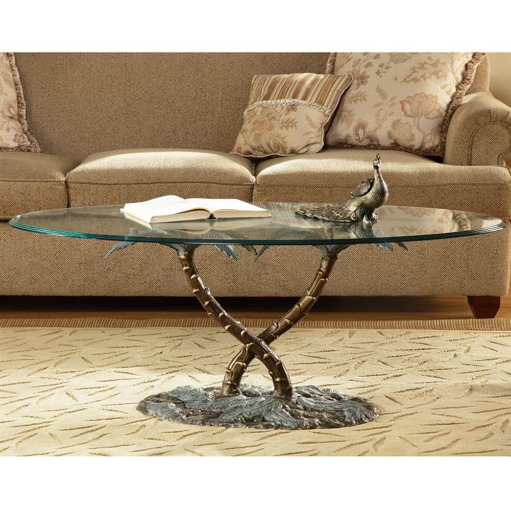 SPI Cast Aluminum Palm Tree Glass Top Coffee Table - Tropical Decor for Living Room, Patio & Beach House