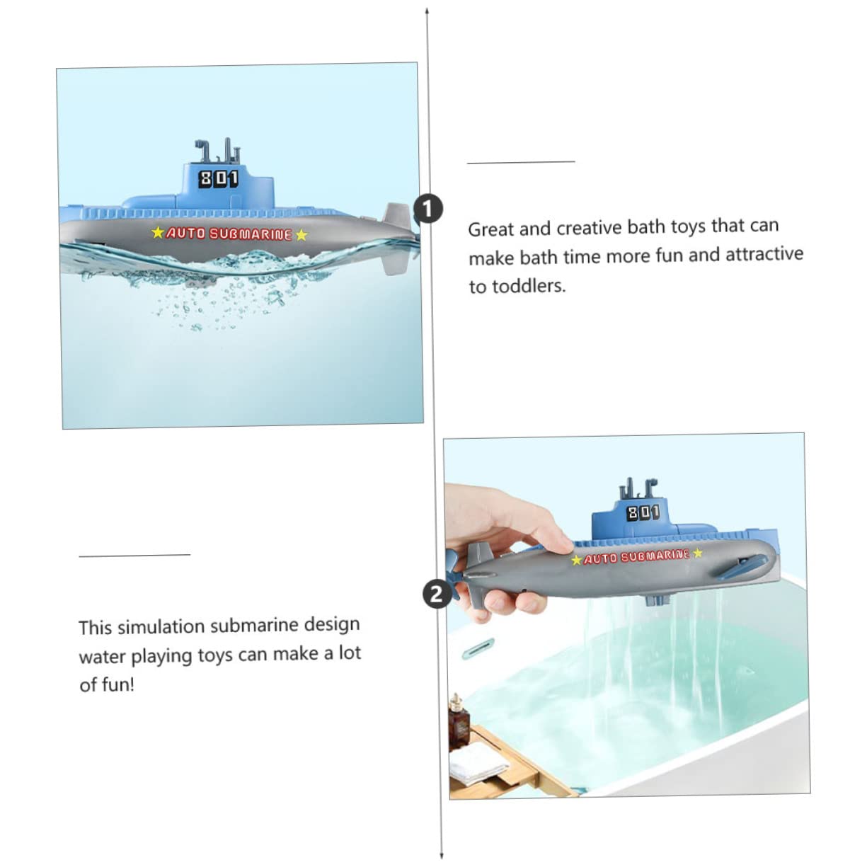 2 Pack Wind Up Swimming Submarine Bath Toys for Kids - Fun Water Spraying Clockwork Swim Toys for Bathtub, Pool & Outdoor Play