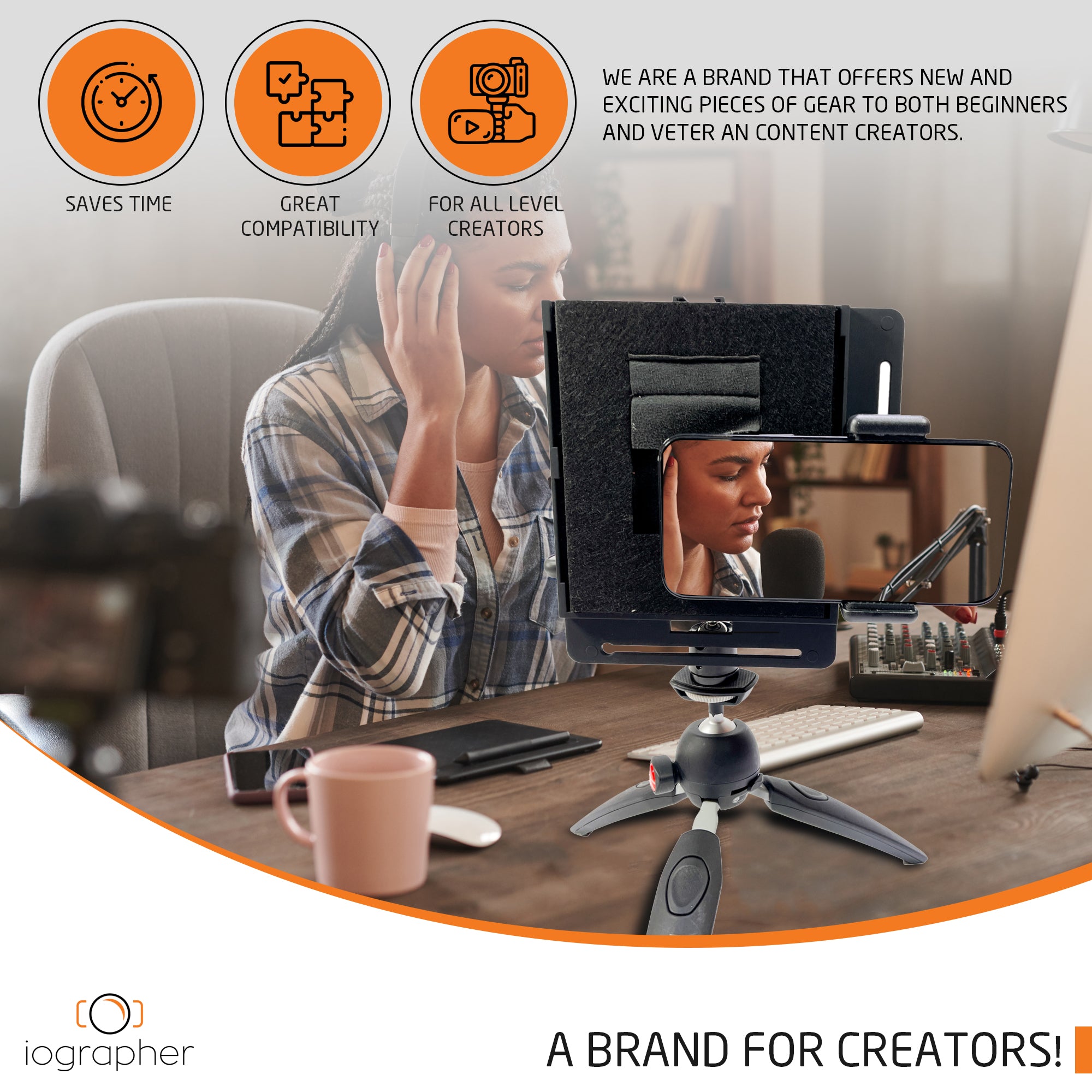 iOgrapher Mini Portable Mobile Teleprompter for Smartphones - Professional Video Recording & Vlogging Accessory - Perfect for YouTube, TikTok & Live Streaming