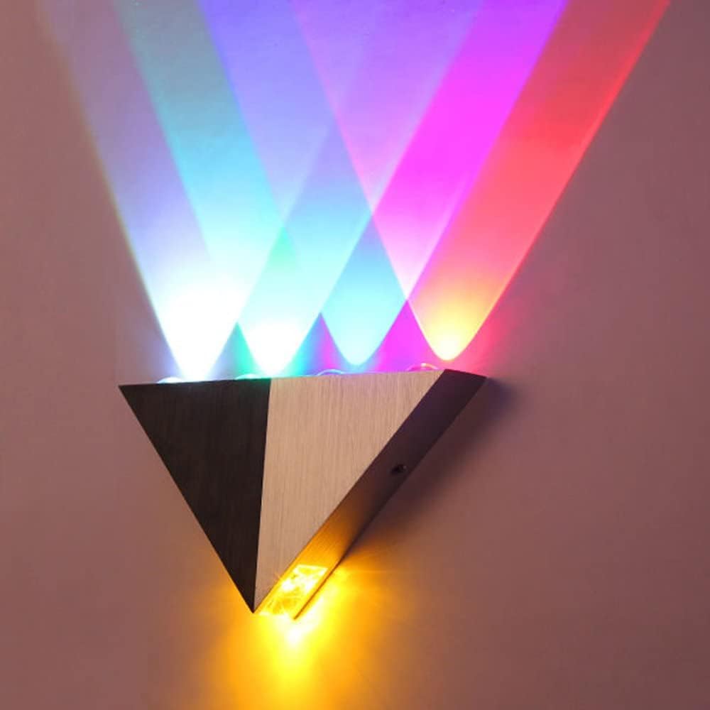 OurLeeme 5W LED Wall Sconce Light - Modern RGB Triangle LED Fixture for Hallway, Up Down Wall Lamp, Spot Light in Aluminum - Cool Decorative Lighting for Home, Garden, Theater & Studio (Colorful) | Perfect for Accent Lighting, Mood Setting & Modern Interior Design