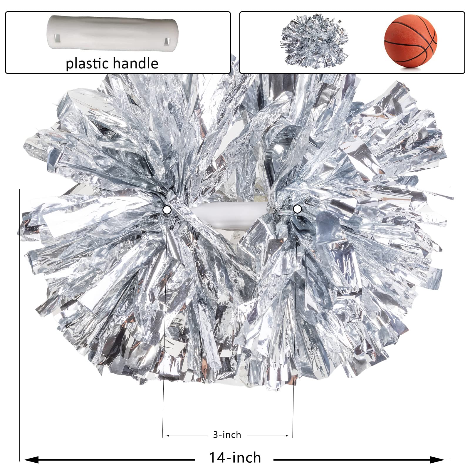 2 Pack Cheerleading Pom Poms with Handle - Metallic Foil & Matte Cheerleader Poms for Sports, Dance Team, Cheering Squad, Spirit Events, Kids & Adults - Perfect for Games, Parades, Pep Rallies & Performances