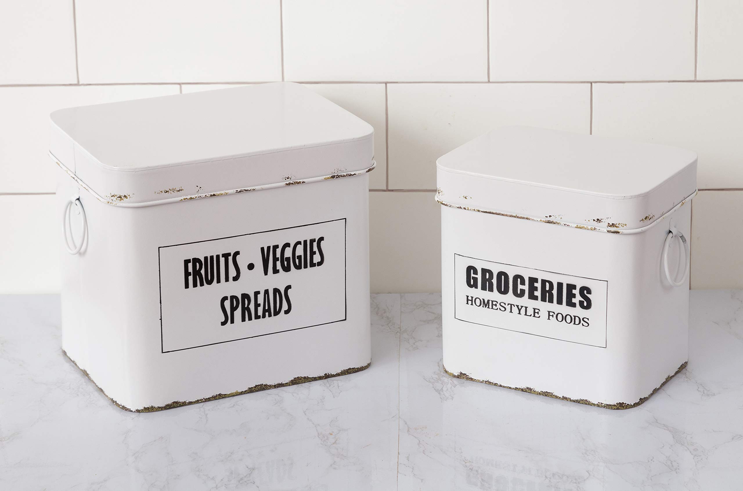Farmhouse Style Metal Kitchen Canisters Set - Rustic Airtight Food Storage Containers for Flour, Sugar, Coffee & Tea - Perfect for Pantry Organization & Country Style Home Decor