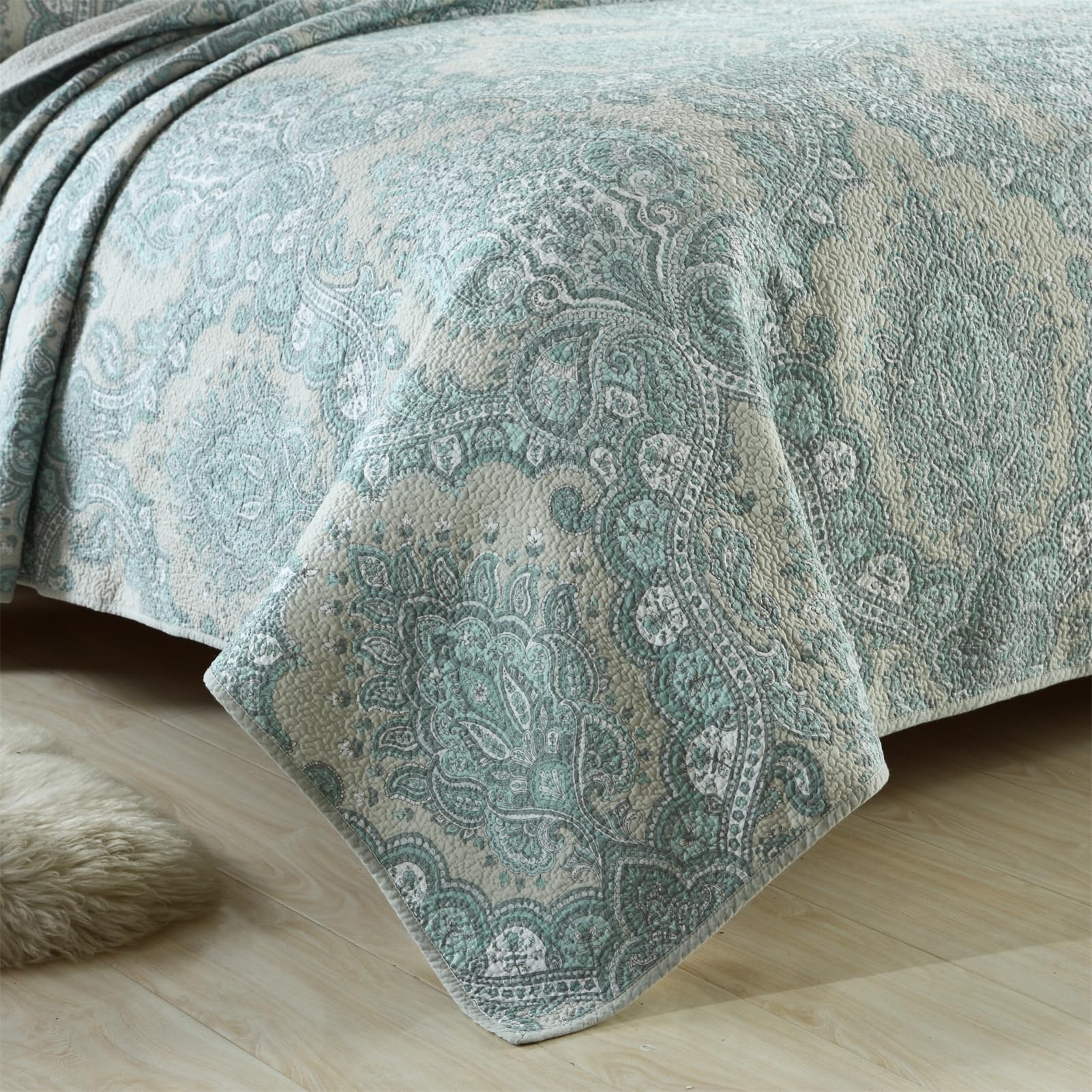 ABREEZE 3-Piece Cotton Coverlet Quilt Bedspread Set - Queen Size, Soft & Comfortable Farmhouse Style Bedding, Blue Paisley Design - Perfect for Guest Rooms, Master Bedrooms & Cozy Farmhouse Decor