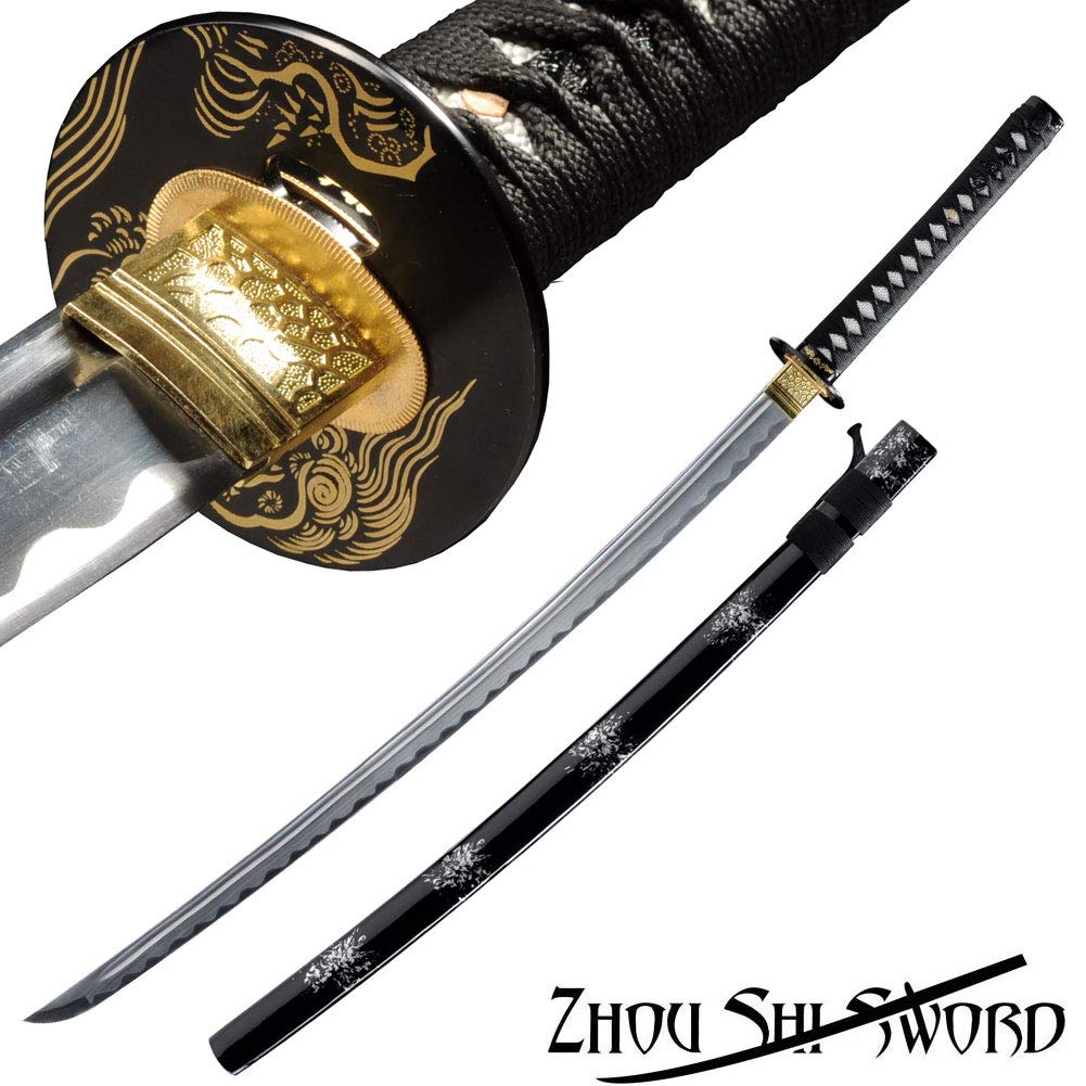 Authentic Japanese Samurai Katana Sword - Handmade 1095 High Carbon Steel, Heat Tempered Full Tang Blade with Sharp Tsuba - Perfect for Martial Arts Training, Cosplay & Collectors