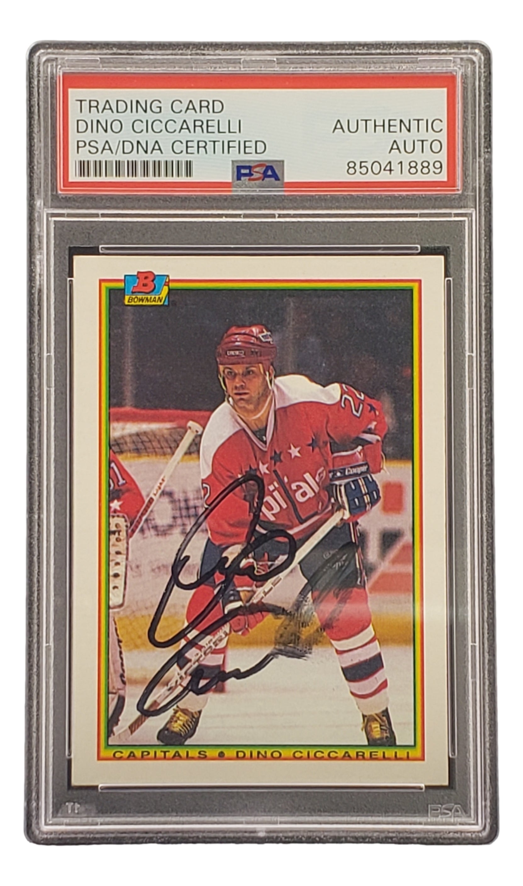 Dino Ciccarelli Autographed 1990 Bowman #69 Washington Capitals Hockey Card - PSA/DNA Certified - Collectible Memorabilia for Hockey Fans & Sports Card Collectors - Perfect for Display, Gifts, and Investment