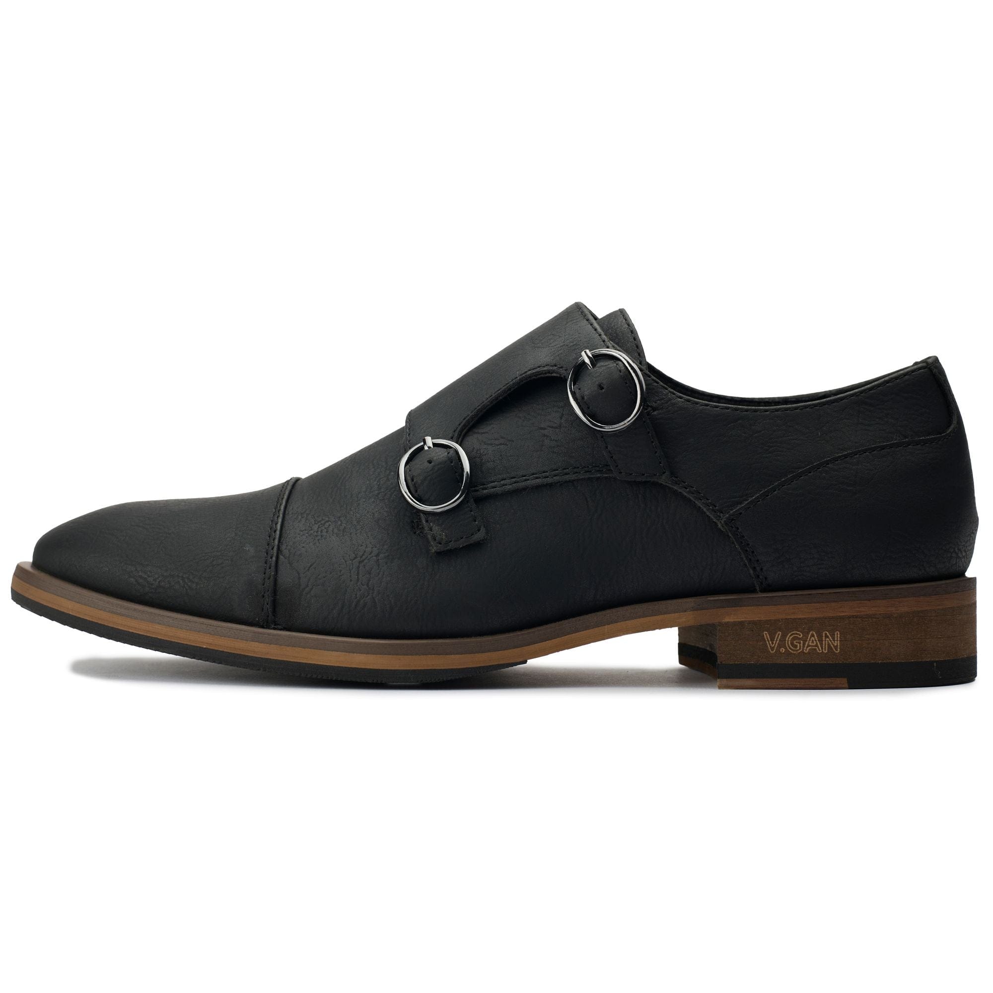 Chervil 2 Men's Vegan Leather Monk Strap Dress Shoes - Black | Formal & Business Casual Wear for Office, Weddings & Special Occasions