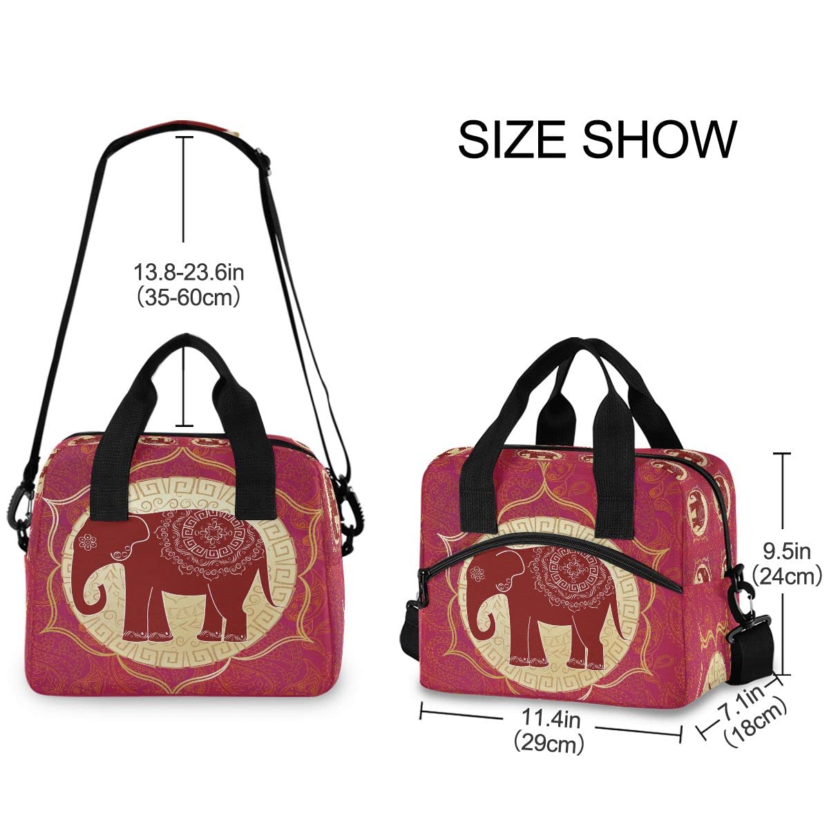 **MNSRUU Insulated Lunch Bag with Indian Elephant & Mandala Design - Reusable Leakproof Lunch Tote for Men & Women - Perfect for Work, School, Picnics & Outdoor Activities**