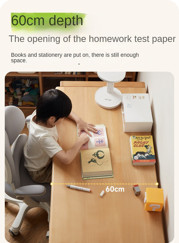 Premium Beech & Oak Solid Wood Kids Study Desk - Ergonomic Children's Writing Table for Homework & Crafts - Perfect for Bedroom, Homeschool & Montessori Learning