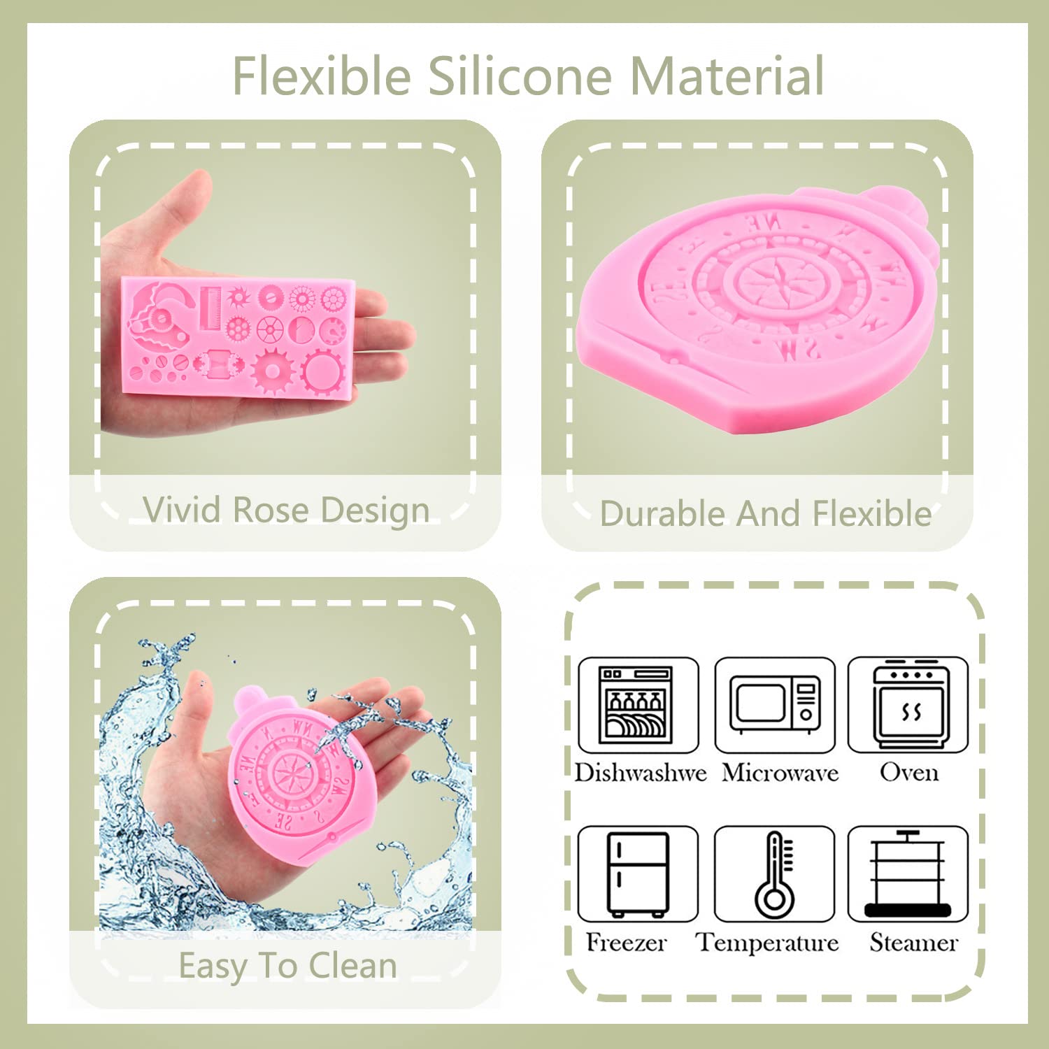 Steampunk Gear Silicone Mold Set of 3 - Compass Cogs & Gears Teeth Fondant Molds for Cake Decorating, Chocolate Candy, Cupcake Toppers & Polymer Clay - Perfect for Steampunk Themed Parties, DIY Crafts & Travel Inspired Desserts