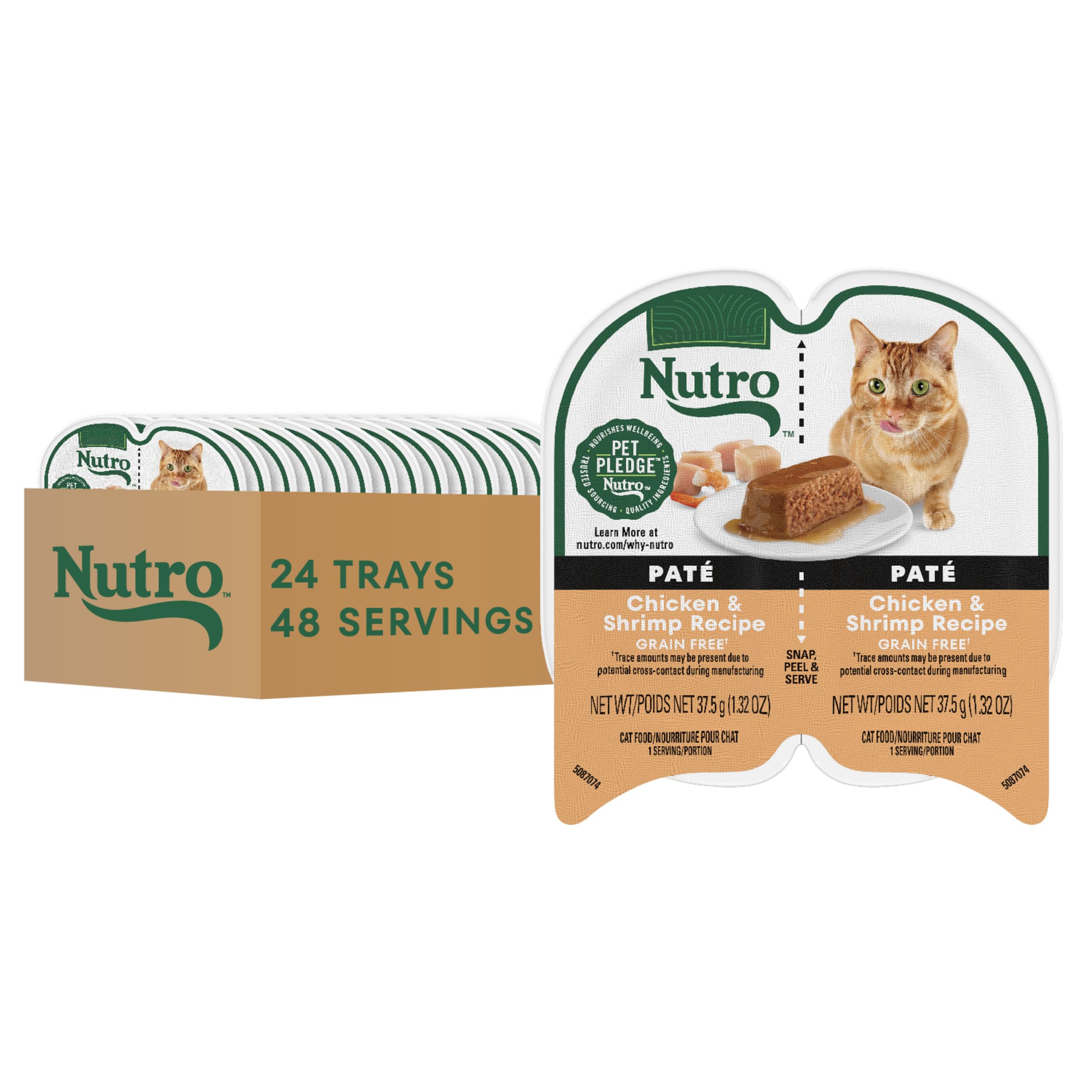 Nutro Perfect Portions Wet Cat Food Paté - Chicken & Shrimp Recipe, 2.64 oz Twin-Pack Trays (24 Count) - Grain Free, High Protein Cat Food for Adult Cats - Perfect for Mealtime, Travel & Senior Cats with Sensitive Stomachs
