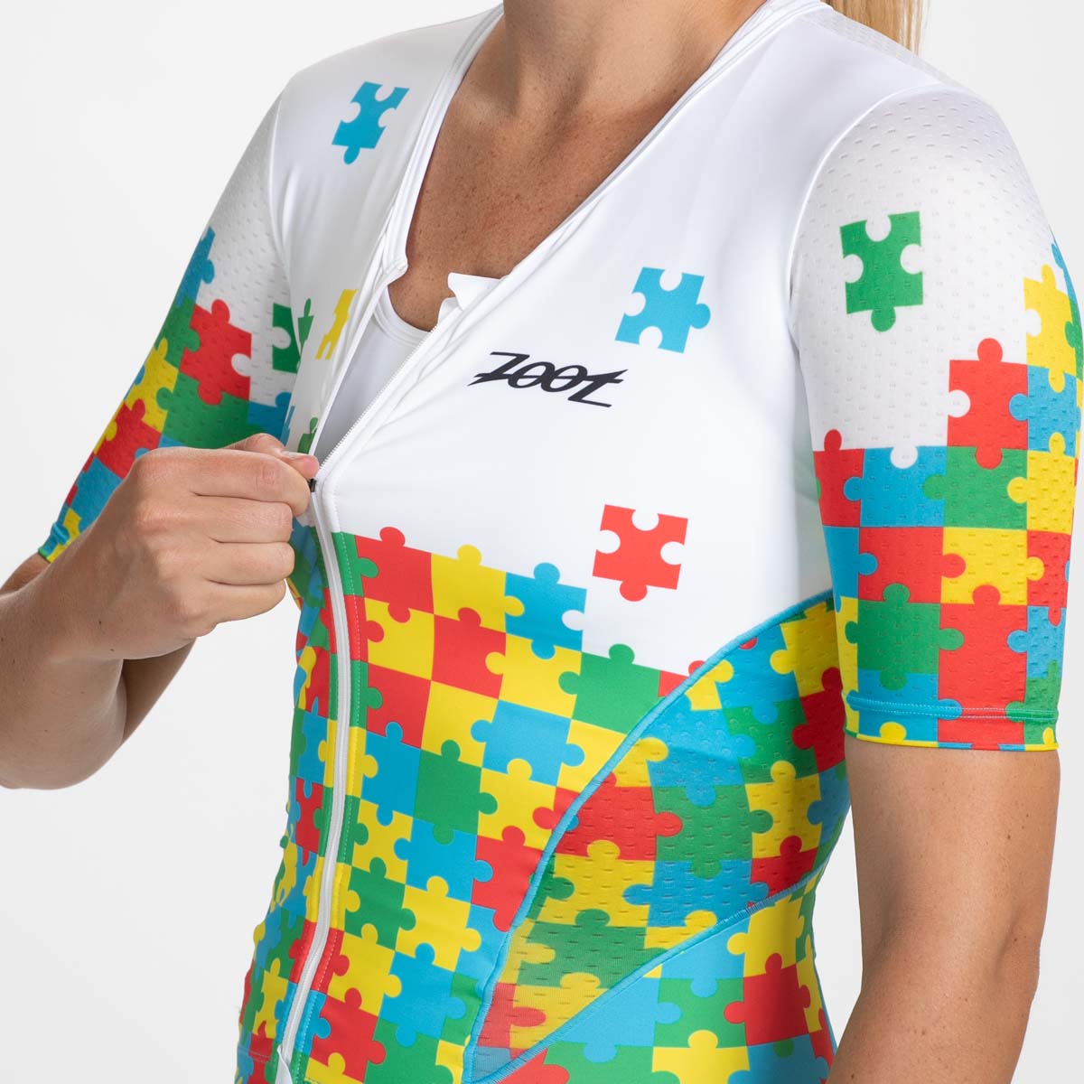 Women's Ltd Tri Aero Fz Racesuit - Lightweight Breathable Triathlon Suit for Women | Autism Awareness Puzzle Design | Perfect for Cycling, Running & Triathlon Competitions