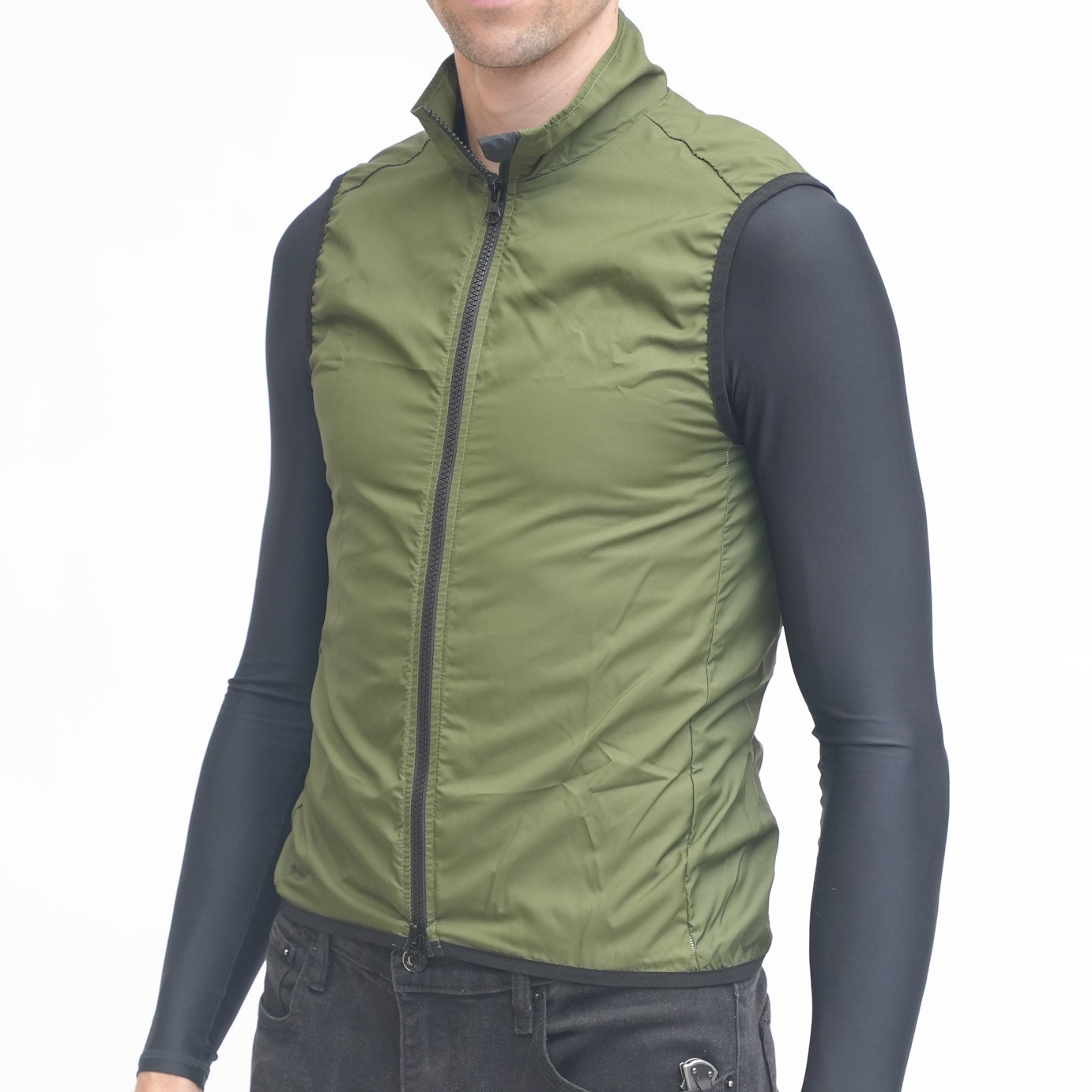 Men's Lightweight Windproof Vest Olive Green - Perfect for Hiking, Running & Outdoor Activities