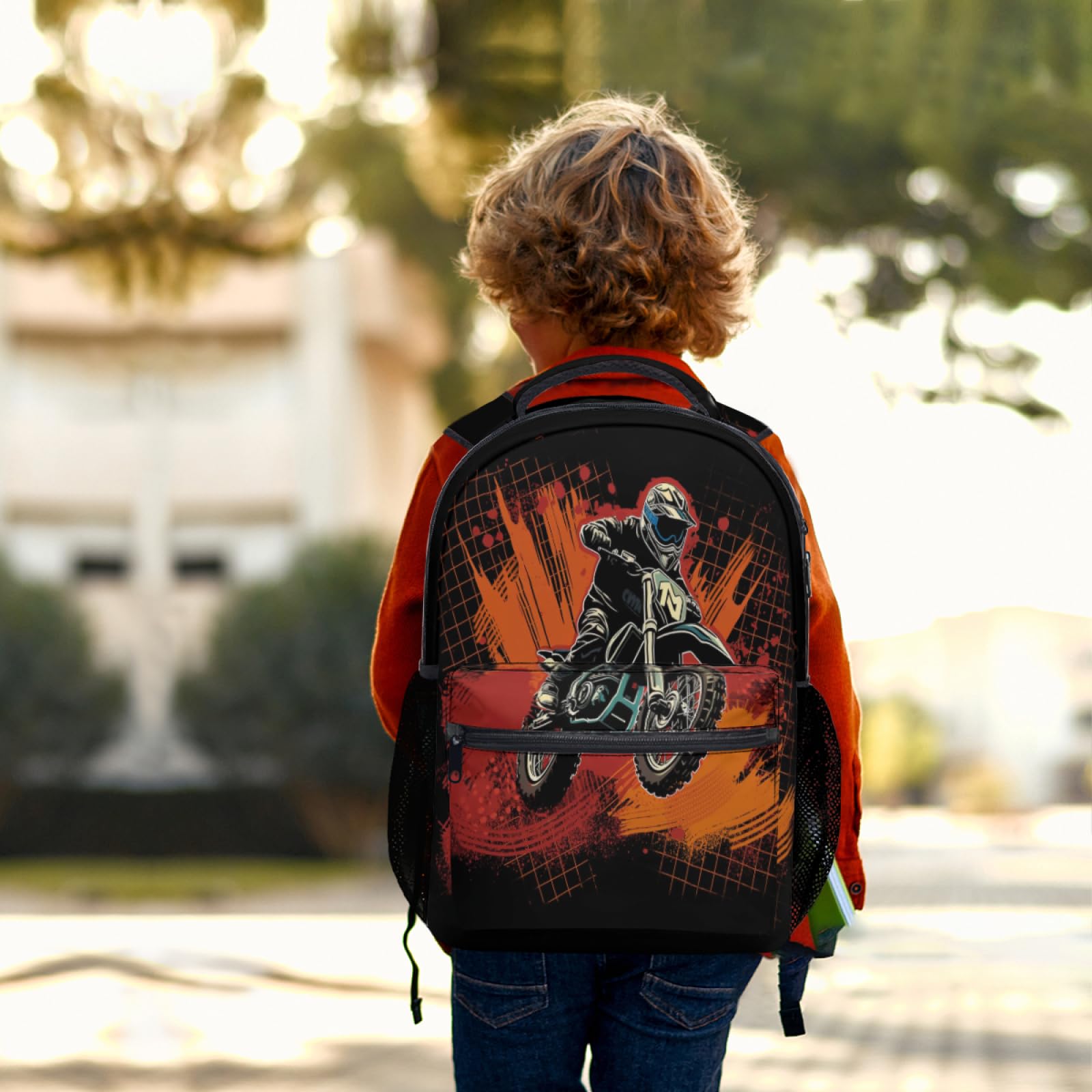 Kawani Motorcycle Graffiti College Backpack for Women & Teens - Dirt Bike Pattern School Bag, Laptop Backpack for Travel, Hiking, Camping, Gym & Daily Use - Perfect for School, Work & Outdoor Adventures
