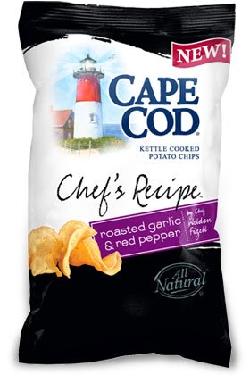 Premium Cape Cod Roasted Garlic & Red Pepper Potato Chips - 7 Oz Bags (Pack of 12) - Crunchy Snack for Parties, Picnics & Game Nights
