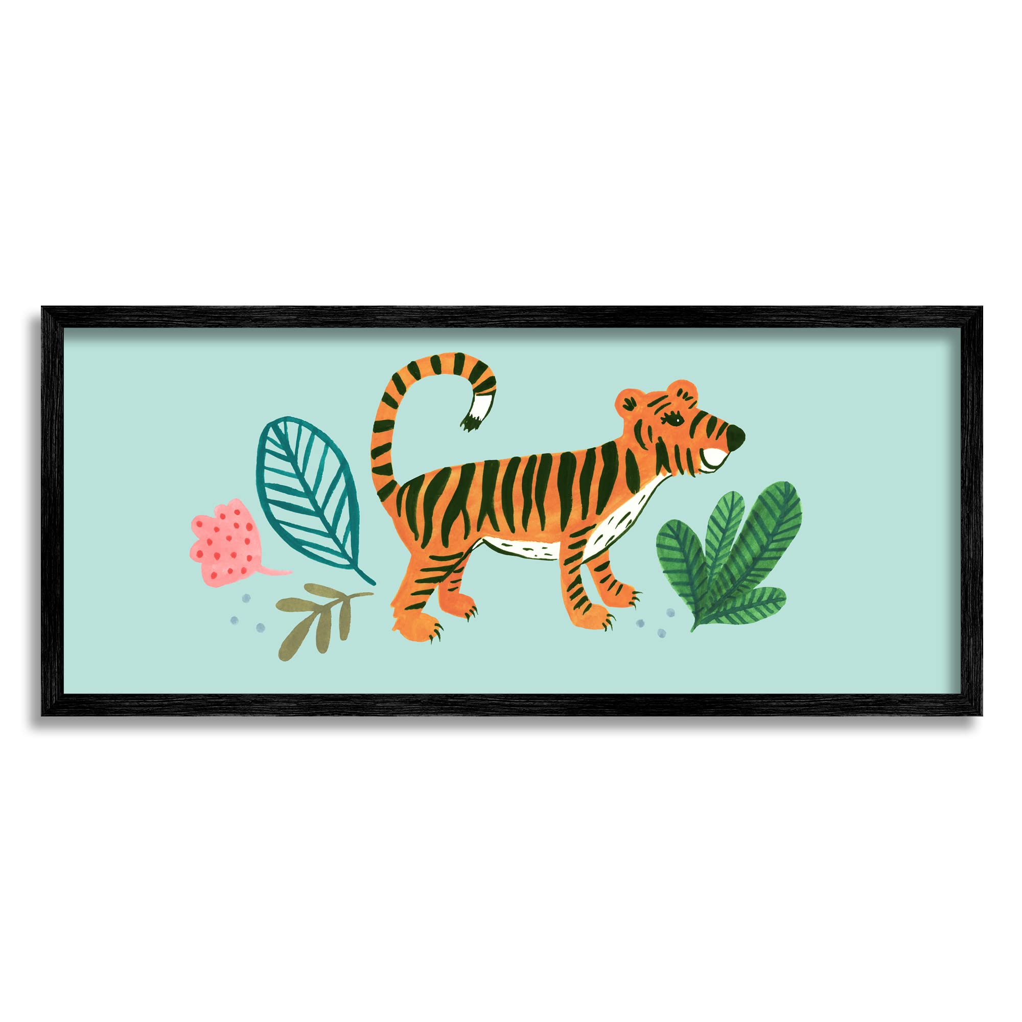 Stupell Industries Adorable Orange Tiger Leaves Plants Wall Art - Heather Strianese Design - Perfect for Nursery, Kids Room & Jungle Themed Decor
