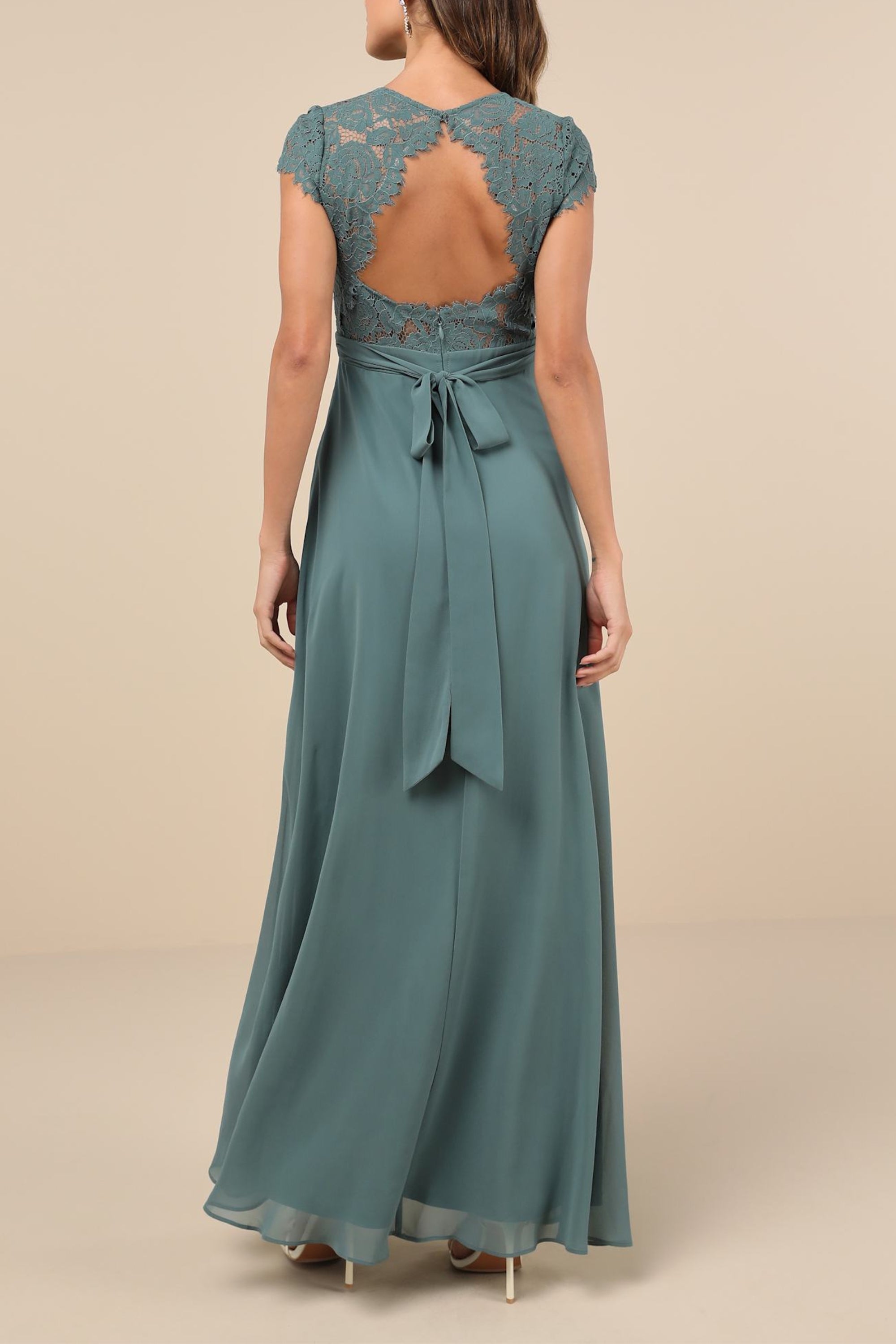 Elegant Dark Sage Green Lace Backless Maxi Dress for Women - Perfect for Weddings, Parties & Summer Vacations