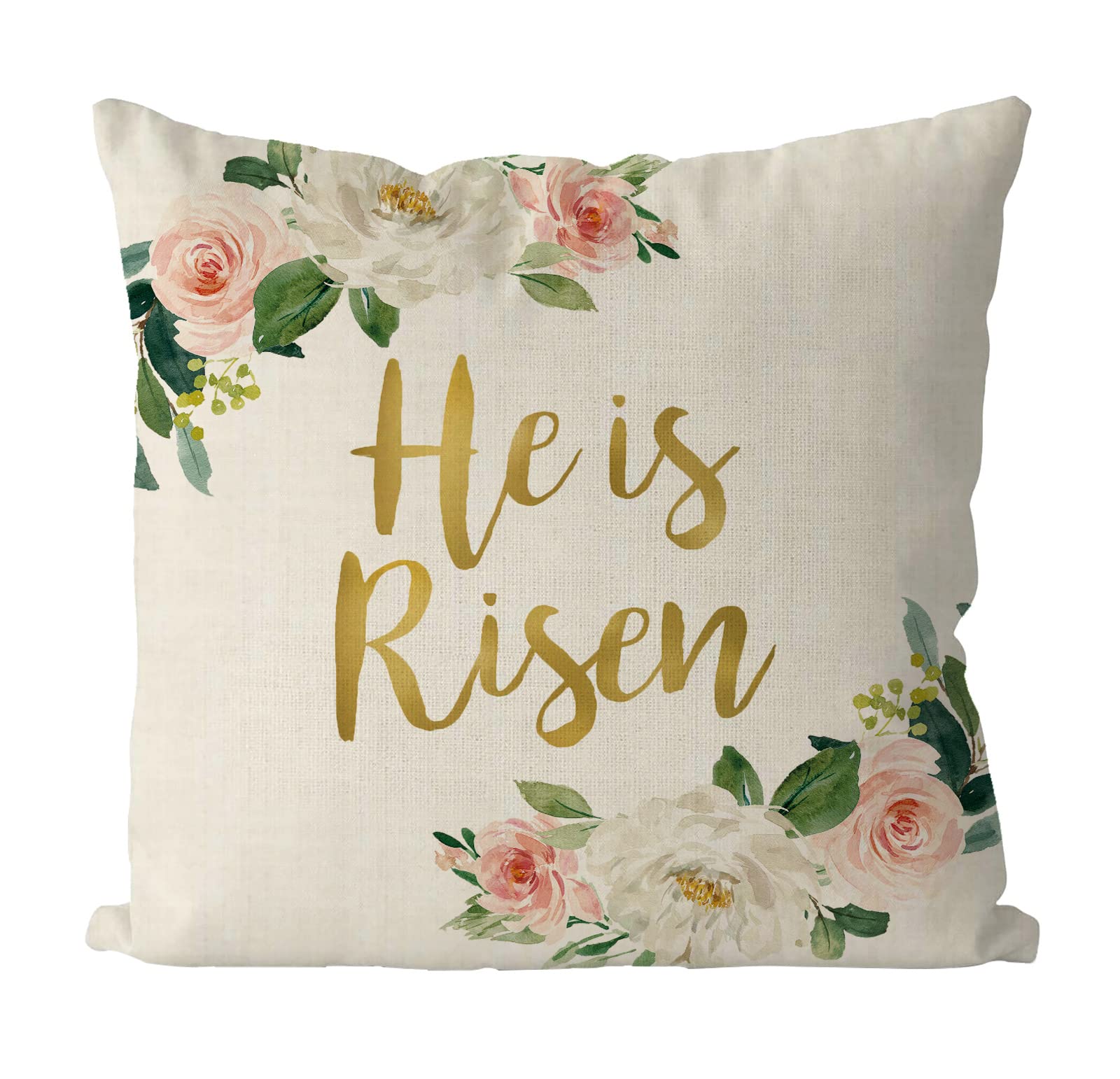 GAGEC 18x18 Inch He is Risen Floral Easter Pillow Covers - Farmhouse Spring Decor for Sofa, Bedroom, Couch | Religious Home Decor & Seasonal Throw Pillow Cases