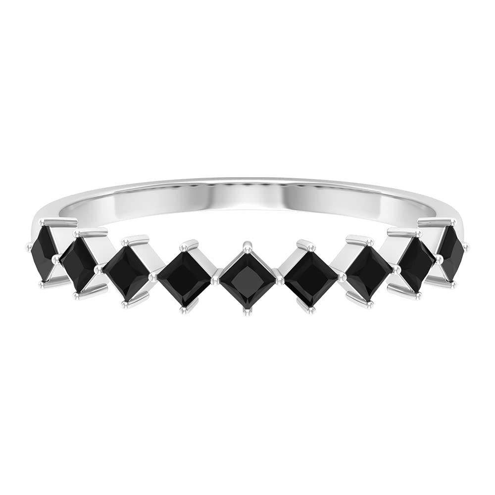 0.25 CT Black Spinel Half Eternity Ring - 14K Solid Gold Geometric Diagonal Princess Cut Wedding Band for Women - Perfect for Anniversary, Engagement & Special Occasions