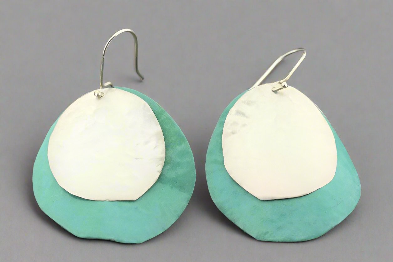 Handmade Copper Patina and Silver Disc Earrings for Women - Boho Chic Dangle Earrings for Everyday Wear & Special Occasions