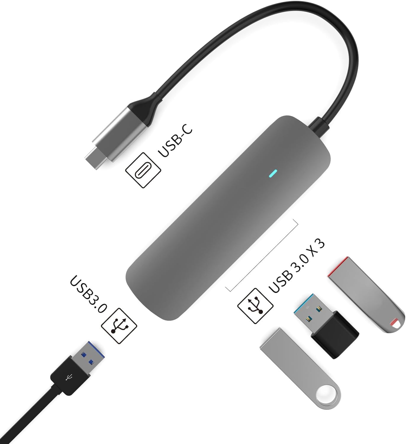 MMOBIEL USB-C to 4-Port USB 3.0 Hub - 5Gbps High-Speed Data Transfer - Aluminum Multi-Port Adapter for MacBook, iPad Pro, Dell, Samsung - Perfect for Office, Travel & Home Workspaces