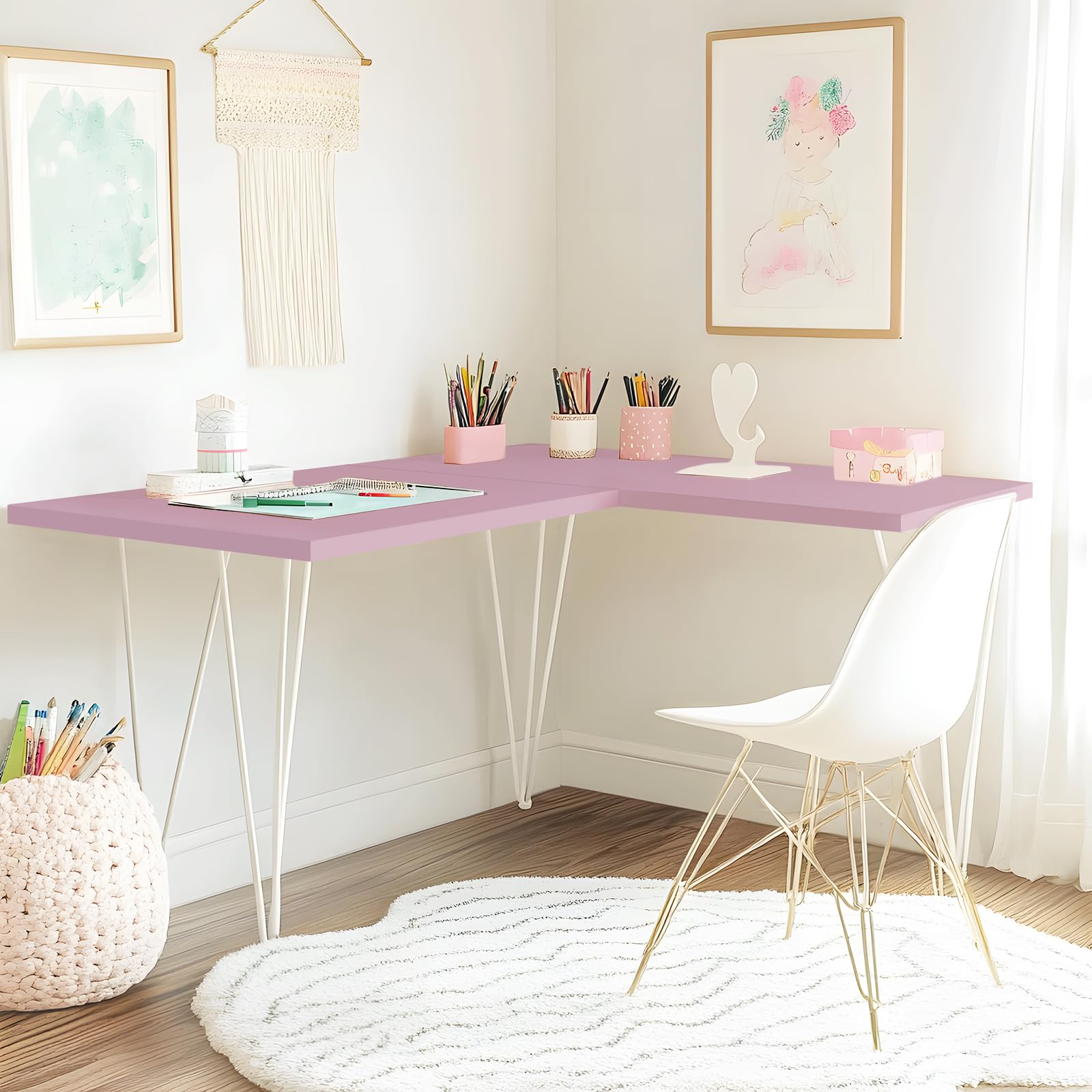 Kaboon 45x20 Inch Universal Table Top - Solid One-Piece Reversible Melamine Desktop for Double Desks & L-Shaped Workstations - Perfect for Home Office, Gaming Setup, and DIY Projects (Nostalgia Rose)