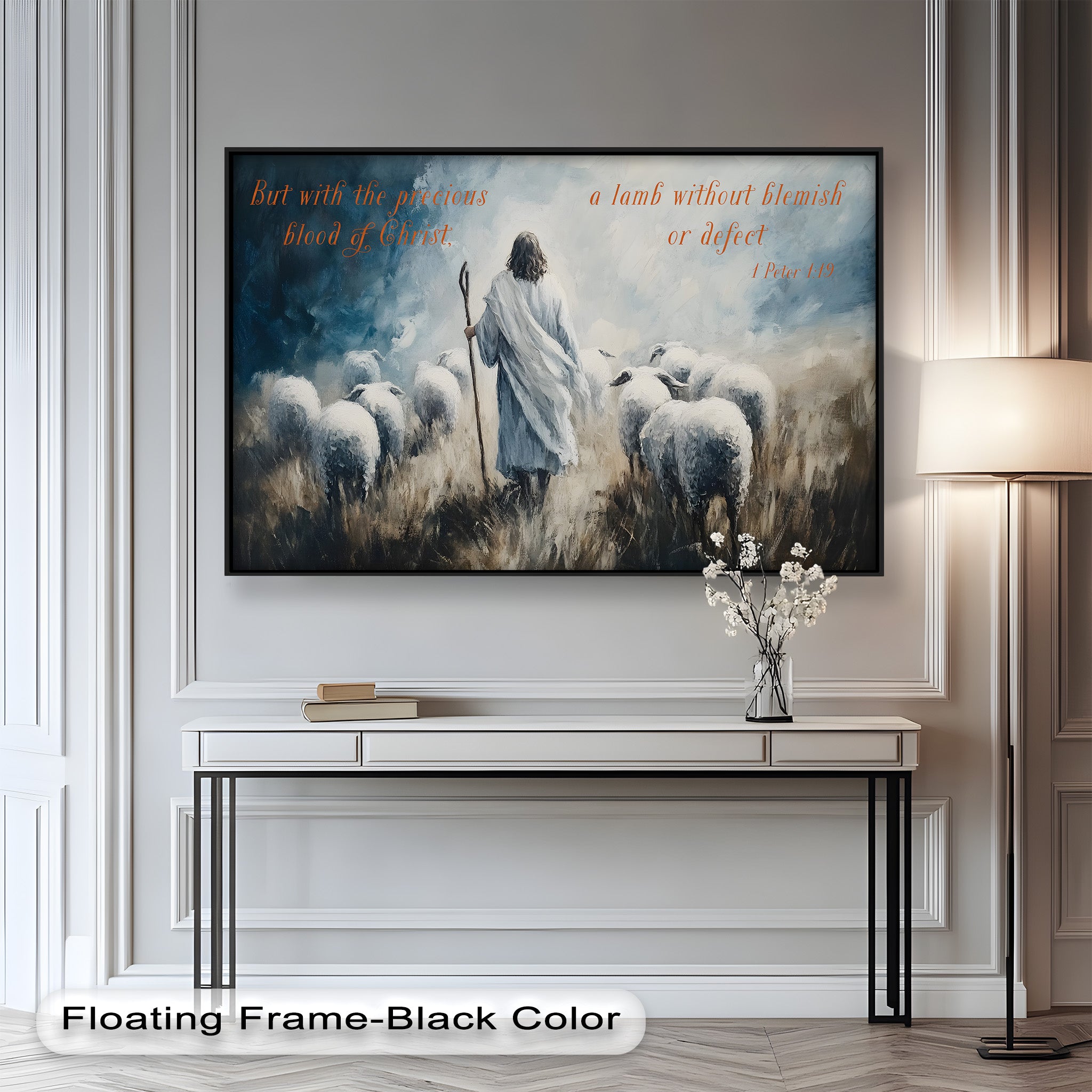 1 Peter 1:19 - The Lamb of God Bible Verse Oil Painting - Religious Wall Art for Home, Church & Office Decor