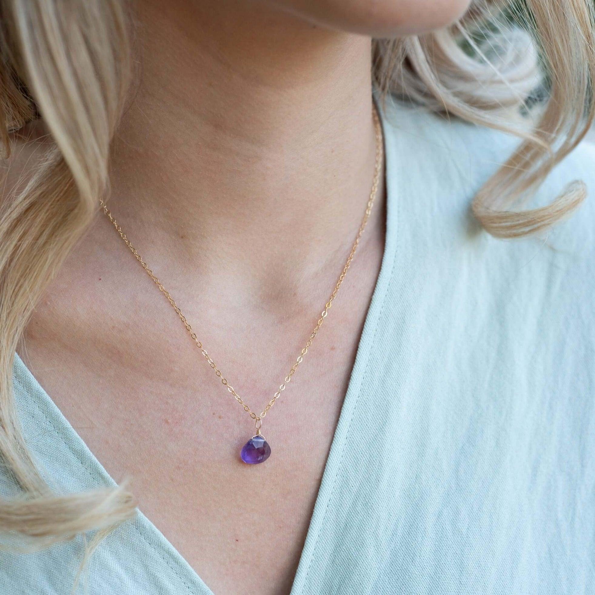 Tiny Amethyst Teardrop Crystal Pendant Necklace - Elegant Healing Jewelry for Women, Perfect for Meditation, Gifts & Spiritual Energy