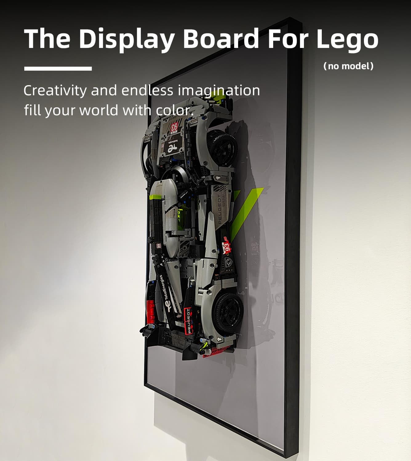 iCUANUTY Lego Technic Peugeot 9X8 24H Le Mans Hybrid Hypercar 42156 Display Wall Frame - 29.5x17.7 Inch Unique Decorative Mount for Lego Cars | Perfect Gift for Lego Enthusiasts | Home Office Decor & Collector Showcase