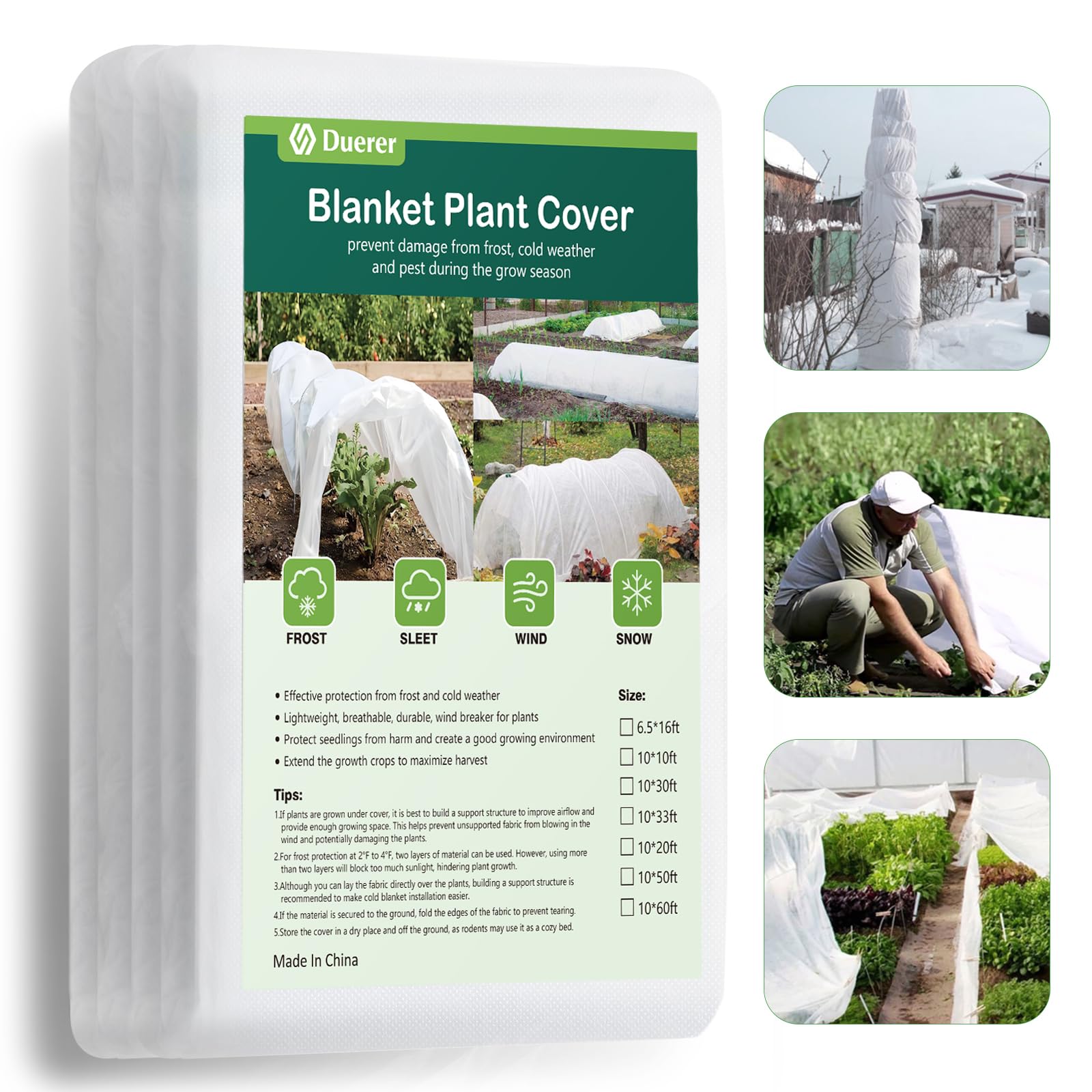 Duerer 10x50ft Plant Covers Freeze Protection Frost Blanket (1.0 oz/yd²) - Winter Garden Row Covers for Outdoor Plants, Vegetables & Shrubs | Perfect for Protecting Plants from Frost, Snow & Cold Weather in Winter Gardens