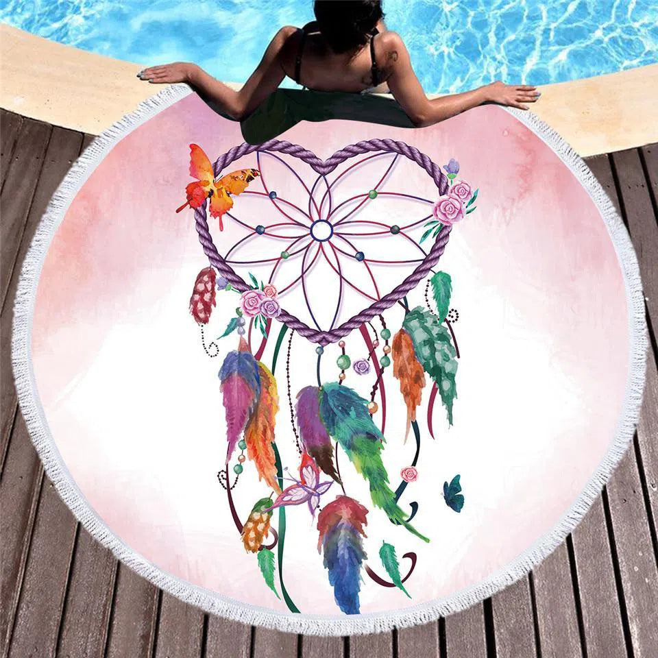 Catch A Dream Round Beach Towel - Large Soft Sand-Free Quick Dry Towel for Pool, Beach, Picnic, Yoga & Outdoor Activities