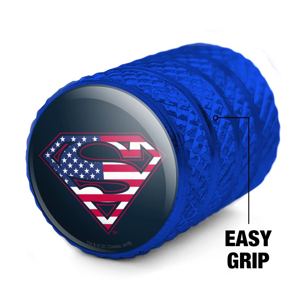 Superman USA American Flag Shield Logo Aluminum Valve Stem Caps - Durable Wheel Accessories for Cars, Trucks & Motorcycles - Perfect for Customizing Your Ride & Showing Patriotism