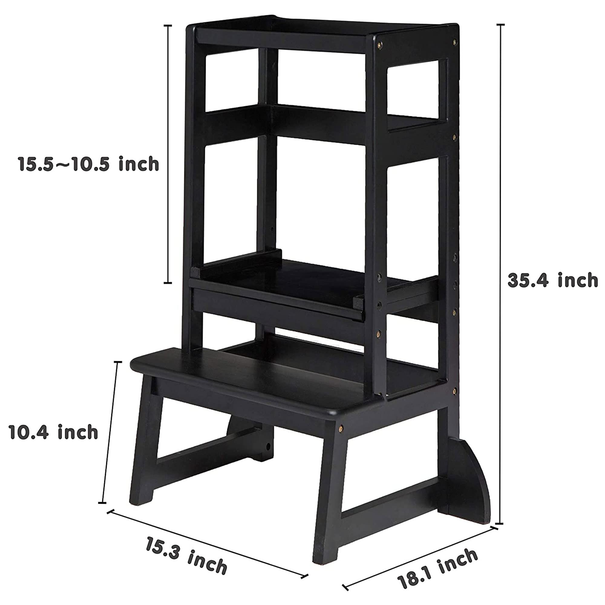 SDADI LT05B Adjustable Height Kitchen Step Stool - Safe Non-Slip Learning Stool for Kids & Adults - Counter Level Step Ladder for Kitchen, Bathroom & Home Use - Perfect for Cooking, Cleaning & Reaching High Shelves - Black