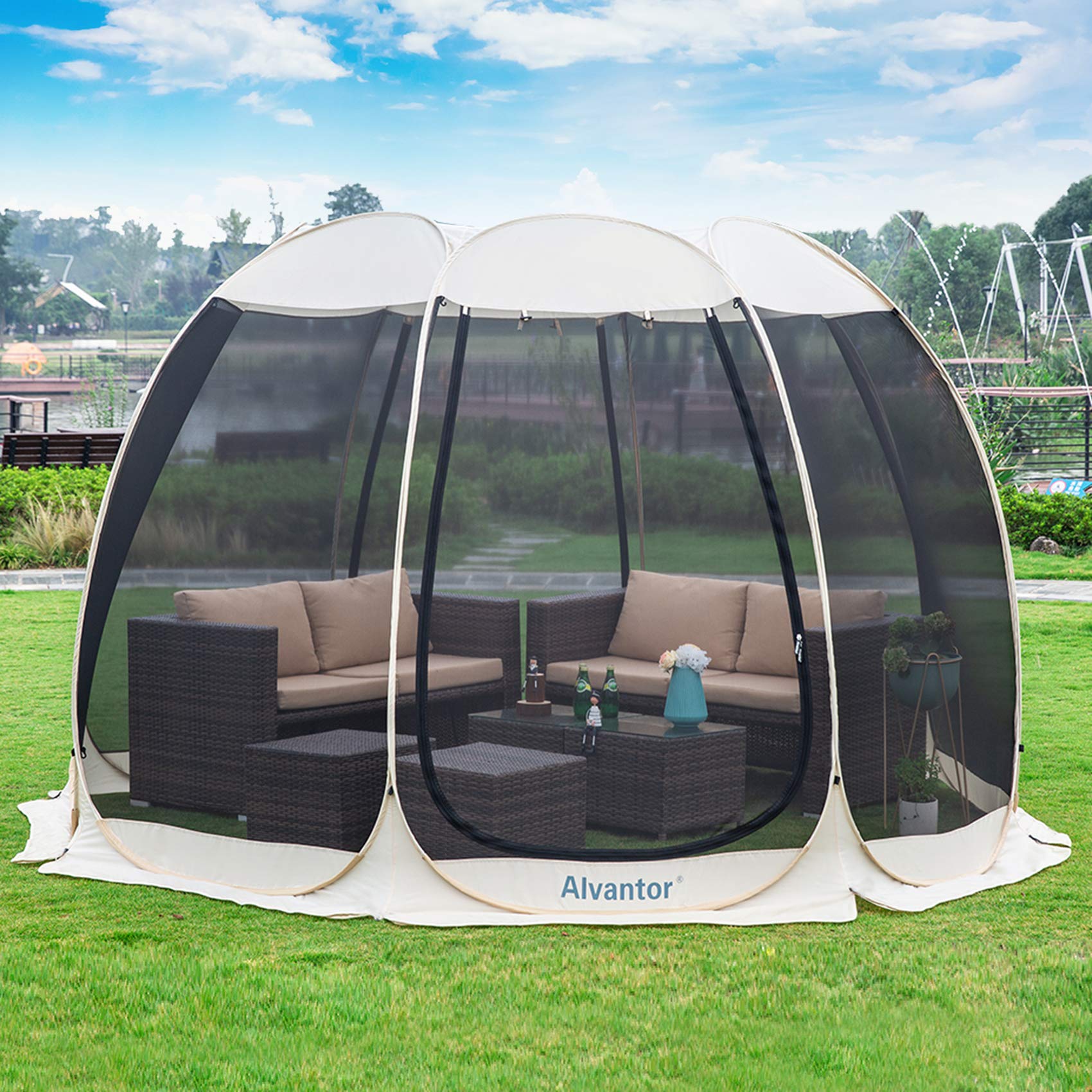 Alvantor Screen House Tent - 4 to 15 Person Instant Pop Up Canopy Gazebo for Outdoor Camping, Patio, Backyard & Picnic - UV Protection & Bug-Free Shelter (Not Waterproof)
