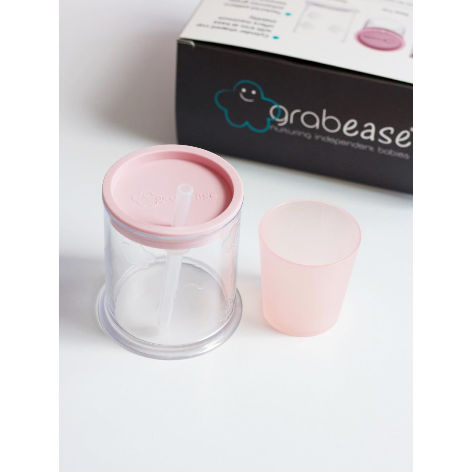 Grabease BPA-Free & Phthalate-Free 4oz Sippy Cup for Babies & Toddlers - Easy Transition Training Cup with Soft Spout - Perfect for Daycare, Travel & Learning Independent Drinking (Blush)