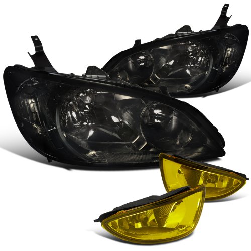 SPEC-D Tuning Smoked Headlights & Yellow Fog Lights for Honda Civic EX GX LX 2/4 Door Coupe Sedan - Upgrade Your Ride with Stylish Lighting for Night Driving & Street Performance