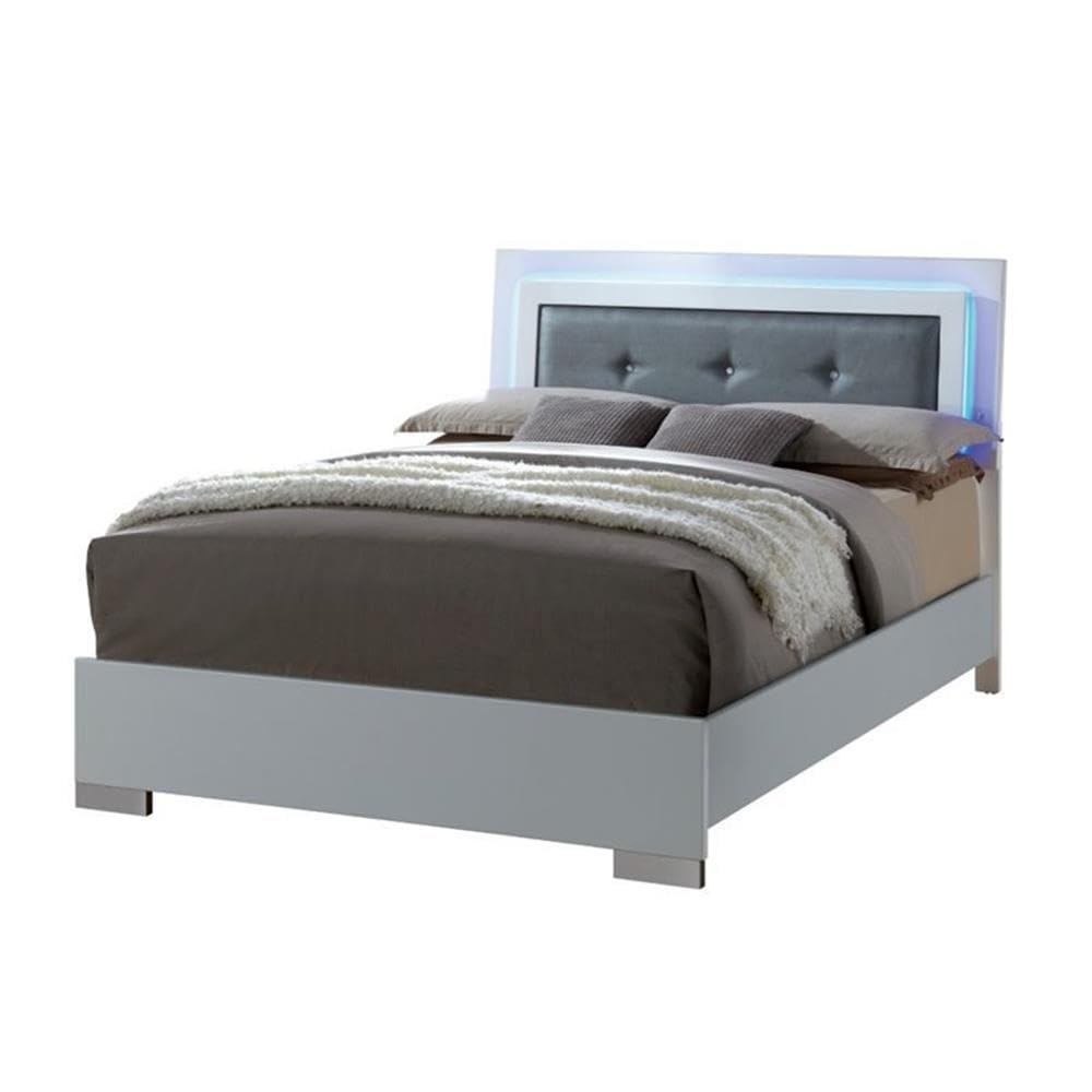 Furniture of America Rayland Contemporary Wood Full Tufted Bed in Glossy White - Modern Upholstered Platform Bed Frame with Button Tufting for Bedroom Decor