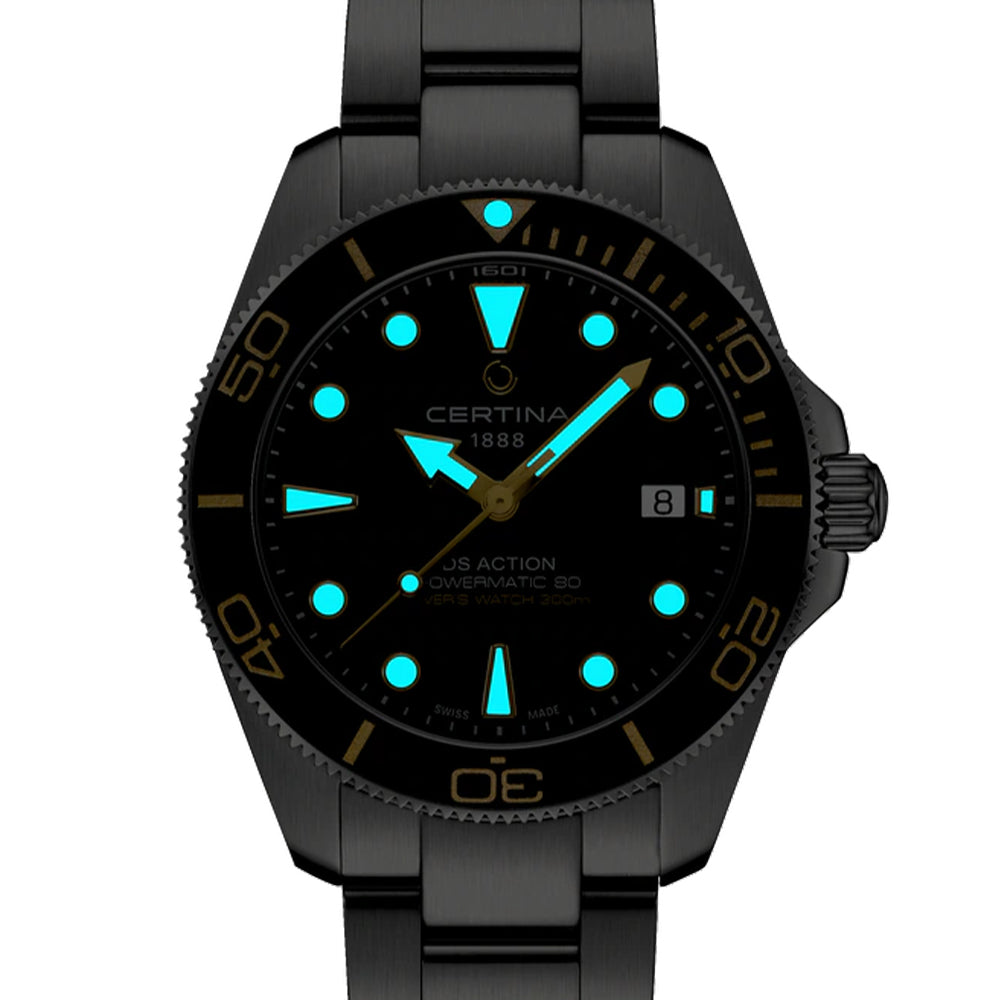 DS Action Diver 40.5mm Black Stainless Steel Bracelet Watch - Perfect for Scuba Diving, Water Sports & Everyday Wear