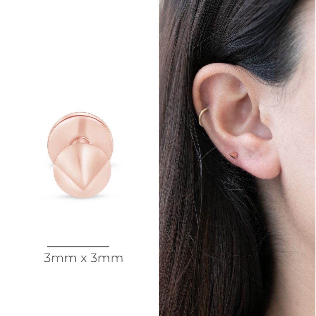 14K Solid Rose Gold Spike Flat Back Stud Earrings for Women - Perfect for Everyday Wear, Parties & Gifting