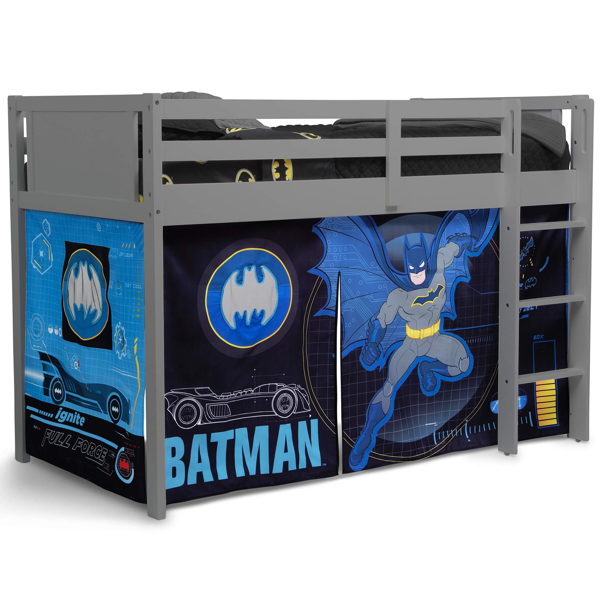 Batman Loft Bed Tent with Curtain Set for Low Twin Loft Beds - Superhero Themed Kids Bedroom Decor | Perfect for Playtime, Sleepovers & Imaginative Play (Bed Sold Separately) by Delta Children