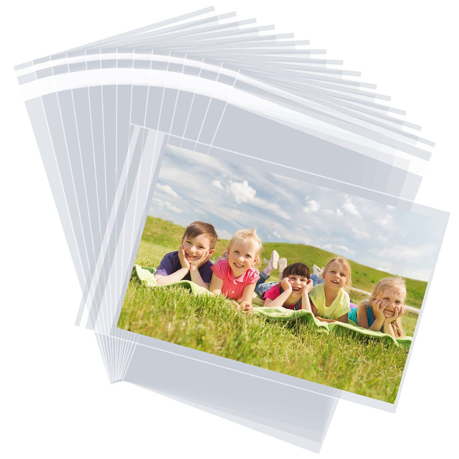 Yotelab 8x11 Inch Self Sealing Cellophane Bags - 100 Pcs Clear Resealable Plastic Bags for Product Packaging, Clothing Storage, Photo & Card Protection - Perfect for Retail, Crafts & Gift Wrapping