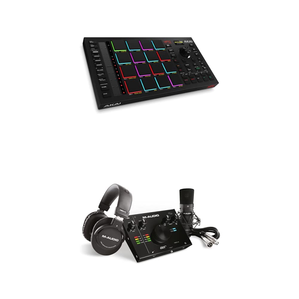 Akai Professional MPC Studio MIDI Controller Drum Machine with M-Audio AIR 192|4 Audio Interface, XLR Microphone & Studio Headphones - Complete Beat Making Bundle for Music Production, Home Studio Recording & Live Performances
