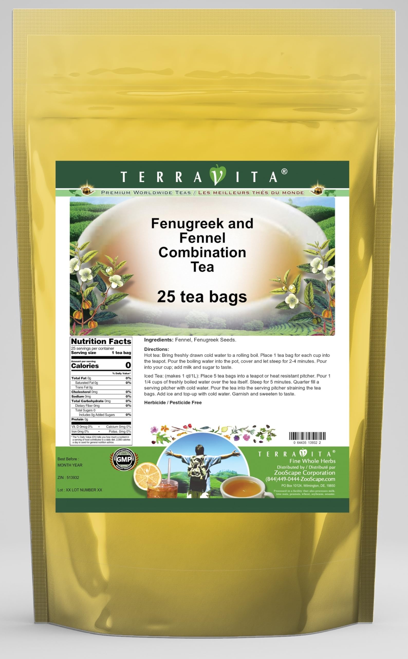 Organic Fenugreek & Fennel Herbal Tea - 25 Tea Bags | Caffeine-Free Digestive Support | ZIN:513932 | Perfect for After Meals & Relaxation