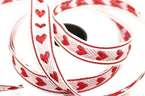 11 Yard Spool 0.62 Inch Wide Red Heart Embroidered Jacquard Ribbon - Decorative Craft Ribbon for Sewing, Gift Wrapping, DIY Projects & Home Decor | HRT