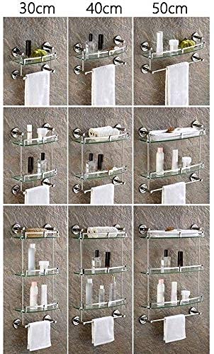 Stainless Steel Wall Mounted Bathroom Shelf with Towel Rail & Hooks - 2 Tier Corner Storage Organizer (50cm) - Perfect for Small Bathrooms, Showers & Vanity Organization