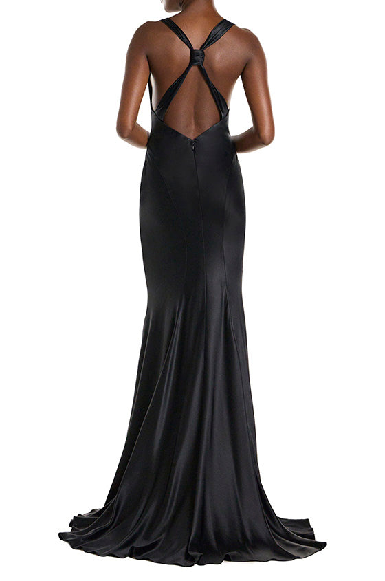 Elegant Cowl Neck Sleeveless Satin Evening Gown for Women - Perfect for Prom, Cocktail Party & Formal Events