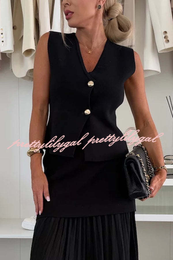 Stylish & Elegant Knit Gold Button V-Neck Loose Vest for Women | Casual & Office Wear | Fall & Winter Fashion Layering Piece